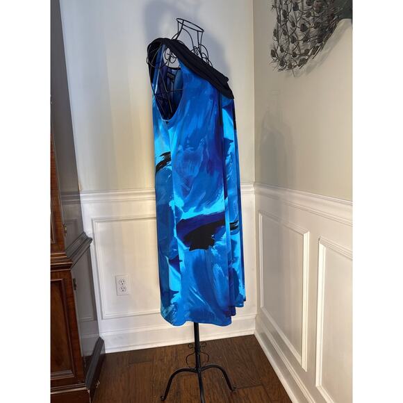 ENFOCUS WOMEN 14W Studio Blue Watercolor Print Sleeveless Dress Shift Collar - Picture 4 of 8